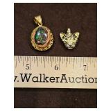 Two(2) 14K gold pendants w/inlaid gemstones 11.4 total grams...