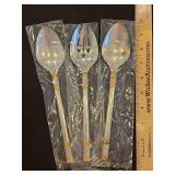 Vintage NIP Wallace Sterling 3-Piece Serving Spoons in the Golden Agean Weave Pattern...total wt 257.1 g...