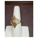 Erte Coquillage Gold(NOT MARKED W/K) and Diamonds Art Deco Style Ring, Size 7 numbered 18/500 total grams DIAMONDS TESTED POSITIVE USING DIAMOND SELECTOR II TESTER...
