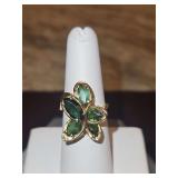 Ladies 14K gold & green turmaline(?) stones ring size 6.5;  total grams...