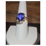 Ladies 14K gold, diamonds, & large blue-violet stone ring size 7.5-8; 10.8 total grams DIAMONDS TESTED POSITIVE USING DIAMOND SELECTOR II TESTER...
