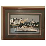 Beautiful Framed & Matted 39.5x29.5" Limited Edition Serigraph "New Orleans Riverboat" by Noted Artist Patti Harris Googe Signed & Numbered 1204/5000 NO PAPERWORK...