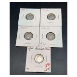 (4) 1951-D and (1) 1951-S Silver Roosevelt Dimes