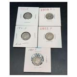 1950-P, 1950-D, and (3) 1951-P Silver Roosevelt Dimes