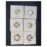 (6) 1953 Silver Roosevelt Dimes…..mint marks D and S