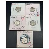 (5) 1946-D Silver Roosevelt Dimes