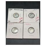 (4) 1958-D Silver Roosevelt Dimes