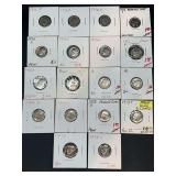 (18) 1972  and 1973 Roosevelt Dimes….mint marks P, S and D