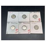 (6) 1954 Silver Roosevelt Dimes…..mint marks D and S