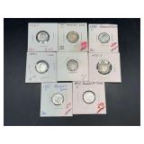 (8) 1955 Silver Roosevelt Dimes…..mint marks P, D and S
