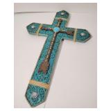 Crucifix, Torquoise Resin, Southwest themed, wall mount, 15 1/2" x 10 3/4".