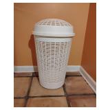 Clothes Hamper, white plastic, basket pattern, 30" T x 18" W.
