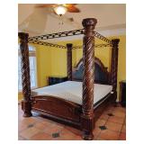 Ashley North Shore Dark Brown California King Poster Bed with Canopy, very ornate, B553-172, Mattress, Beautyrest Black Memory Foam with BLACK ICE on a LINAK adjustable mattress system platform undern
