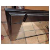 Dresser Mirror, Black Finish, 49 1/4" x 36", 4" lip at bottom for dresser mounting that is not a separate removable piece, would have to be cut for wall mounting, mirror has beveled edges.