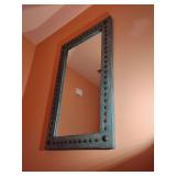 Bold Southwest Turquoise with hammered brads Mirror 48" x 28". This piece is large. BUYER IS RESPONSIBLE FOR REMOVAL.