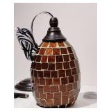 Pendant Light, Brown Mosaic Globe, Bronze Metal. Ceiling or wall mount. Wayfair, new in box, untested.