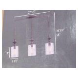 3 Light Pendant Light, Oil rubbed bronze finish, Clear glass gloves, 3 x 100W (max) bulbs not included.  Wayfair, new in box, untested.