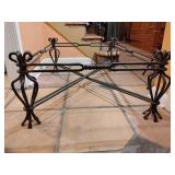 Coffee Table, Iron & Glass, table measures 15 3/4"T x 33 1/2"W x 47 1/4"L black crackle finish, glass 1/4" thick slight bevel, 36"W x 49 1/2"L, has some scratching. Both very heavy and BUYER IS RESPON