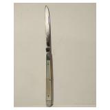 Vintage Sabre stainless steel Mother of Pearl handle, open length 7", closed length 4 1/4", handle cracked