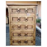 New La Fuenta Imports, K16 Rustic Pine Collection, Tall Chaparro, 5 drawer, 51" T x 33 1/2" W x 18 3/4" D. Retail $732.  BUYER IS RESPONSIBLE FOR REMOVAL.