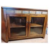 Sunny Designs 3399DC Santa Fe Corner 55" TV Console, New, 32 1/4"T x 55 1/2"L x 20 1/2"D, double front doors, 2 shelves inside, decorative slate stone accents on front, distressed birch solids veneers