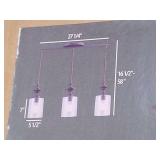 3 Light Pendant Light, Oil rubbed bronze, clear glass gloves, 3 - 100W (max) bulbs not included. Wayfair, new in box, untested