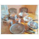 Assortment SS Pots & Pans, Griddle Skillet, Wok, Mixing Bowls, 13 pieces
