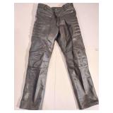 Leather Padded Motorcycle Riding Pants, no maker or size, but they are small. Some wear
