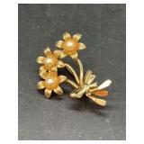 Very pretty and dainty gold-tone floral and pearl-like beaded brooch…..1-1/4”
