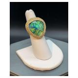 Gold tone boulder opal-style ring with filigree  adjustable band