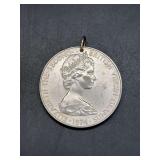 1974 British Virgin Islands 50 Cents Coin of Queen Elizabeth II Pendant
