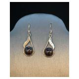 Pair of sterling wire earrings with sterling teardrop dangles and lavender stones…..7 grams