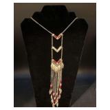 Longer Tribal-Style 3-tiered silver tone necklace