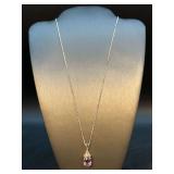 16” delicate sterling chain with beautiful sterling lavender and clear stone pendant….too lightweight to measure grams