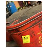 Red metal trashcan for shop rags