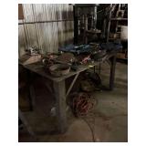 Steel work table with contents on top included. 5 foot by 3‘ x 32“ tall.