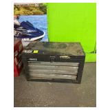 Grey toolbox, contents included. 22 x 13 x 12.