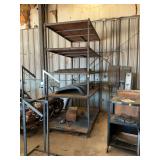 Industrial steel shelving unit with five shelves 8‘ x 4‘ x 9 foot. Contents on shelves included