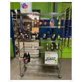 Six shelf metal rolling rack. 47 x 18 x 77. Contents on shelving unit not included.