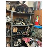 Three metal shelving units, including all parts. Two shelves are 42 x 74 x 32., the third shelf is 36 x 74 x 15. All three shelves have pegboard attached back.