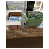 Box and green tote of albums, various artist