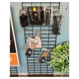 Grouping of motorcycle gloves with bandanna and bag