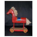 Vintage Colonial Williamsburg Wooden Pull Horse Toy by Dudley and Emilie Fuller…..10” long x 11” tall