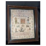Vintage (12-1/4 x 14-1/4) framed Sampler by M. Griffith - age 8 - 1821