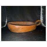 Antique hand carved wooden dough bowl with handle…..16-1/2” long x 7-1/2”w x 3-1/2” tall