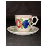 Vintage demitasse cup & saucer “stick spatter" or "sponge spatter" folk-art ware - popular in the late 19th and early 20th centuries…..marked Made in Germany 59A…..very similar to Villeroy & Boc