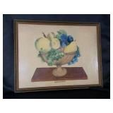 Vintage framed folk art theorem painting, a type of still life artwork (often featuring fruit in a bowl) created using stencils….Miss M.R.B. Pitman