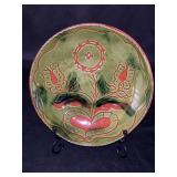 Vintage Pennsylvania Dutch Breininger redware glazed sgraffito decorated round 7" plate with a tulip motif…..stand not included