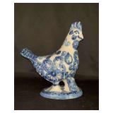 Vintage Kentucky Folk Art M.A. Hadley blue and white pottery chicken hen utensil holder…..9” tall