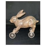 Primitive hand carved rabbit on wheels…..5-1/2 long x 5-1/2 tall